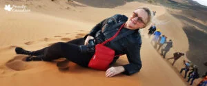 Linda Khanna relaxing on desert sand dunes